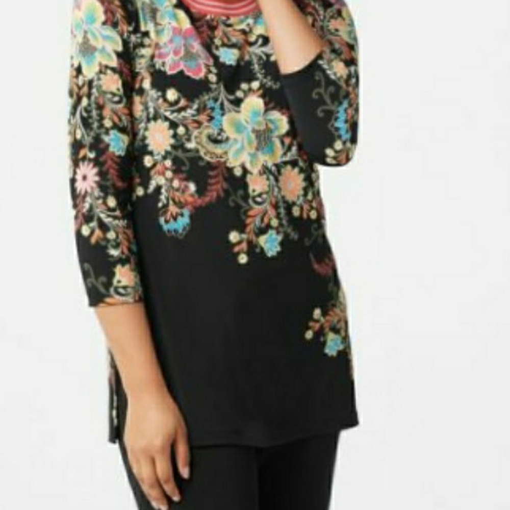 Printed knit tunic with rib trim